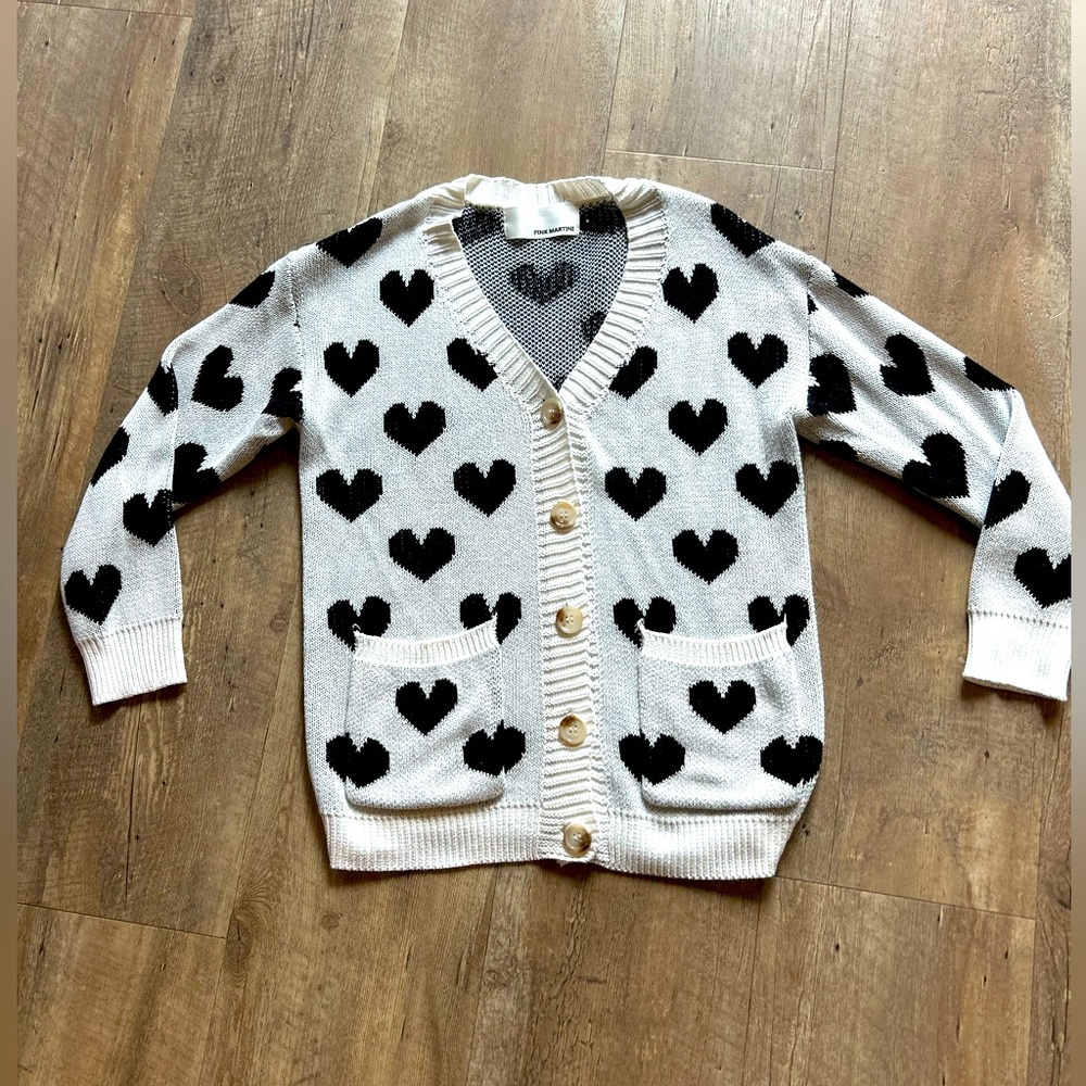 🌸 Pink Martini White Cardigan with Black Hearts – Size M - Picture 2 of 6